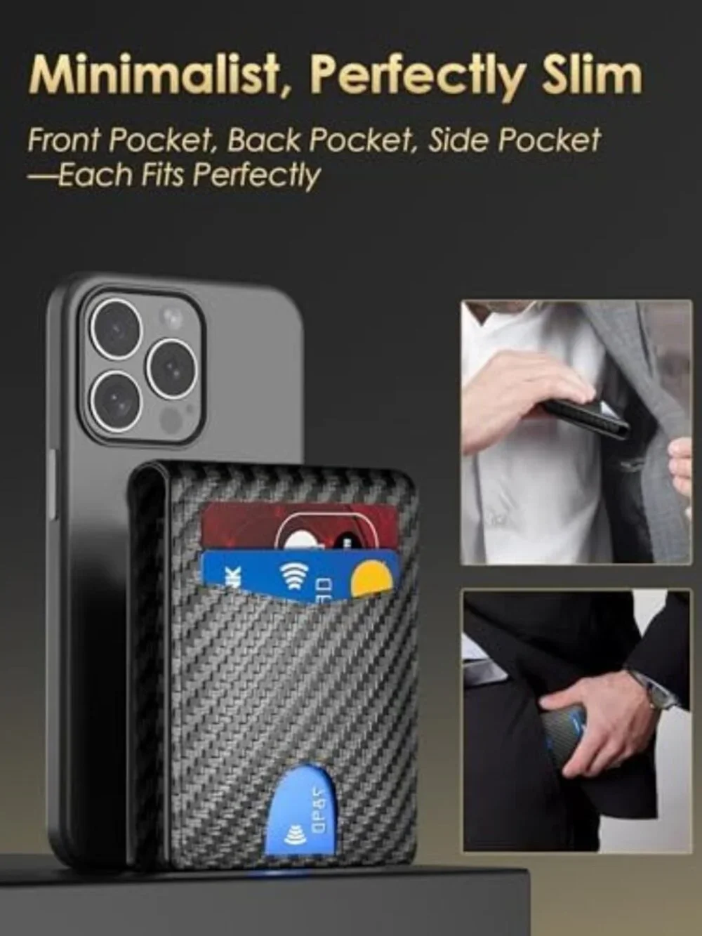 Slim Minimalist Wallet for Men - RFID Blocking, Carbon Fiber Design, 2026